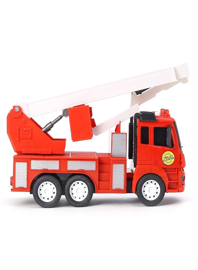 Grofler Unbreakable Friction Power Fire Rescue Truck Toy Pull Back Vehicles Engineering Toys Truck with Light & Sound for Kids Boys Girls. (Rescue Trolley Elevator) (Multicolor) - Image 3
